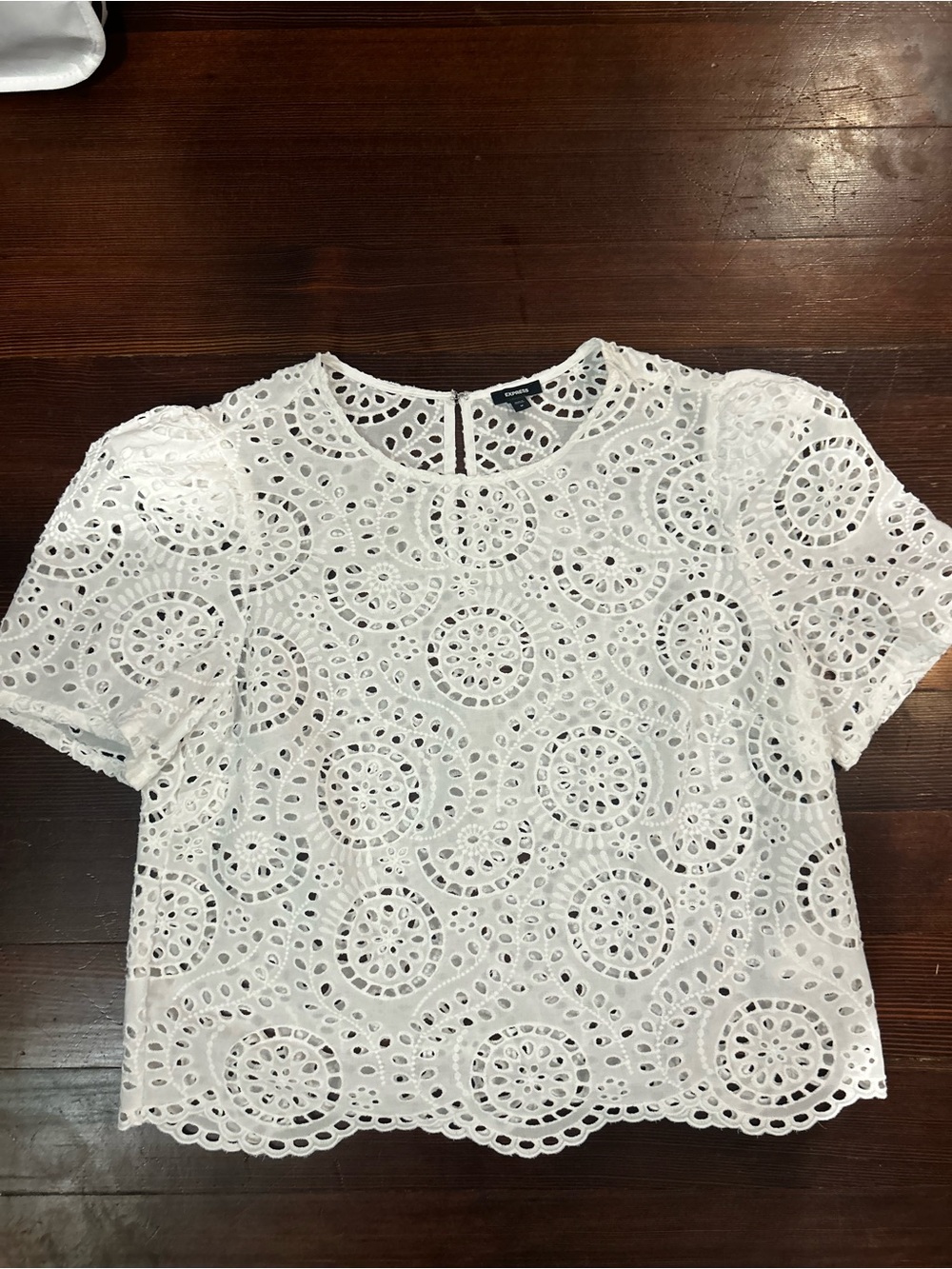 Express White Eyelet Circular Lace Short Sleeve Top